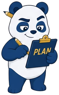 Planda mit Klemmbrett, auf dem „Plan“ steht